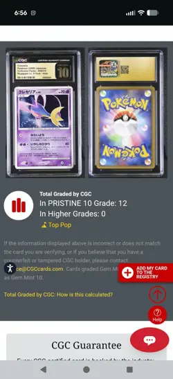 (POP 12) CGC 10 PRISTINE Pokemon Cresselia 008/012 Regigigas Lv.X Pack Japanese - Image 4