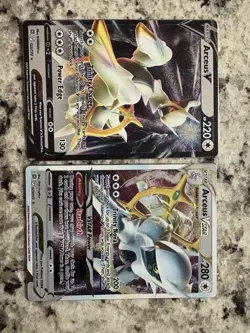 Pokemon TCG Arceus v Ultra Rare And Arceus VSTAR Metal Promo Cards - Image 1
