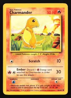 Pokemon Charmander 46/102 WotC Base Set Common LP - Image 1
