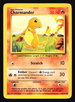 Pokemon Charmander 46/102 WotC Base Set Common LP - Image 1