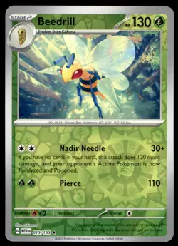 Beedrill 015/165 Rare 151 Pokemon Reverse Holo LP - Image 1