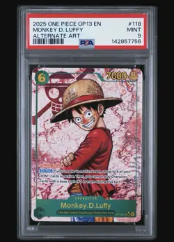 One Piece Monkey.D.Luffy OP13-118 Alternate Art Secret Rare Foil PSA 9 - Image 1