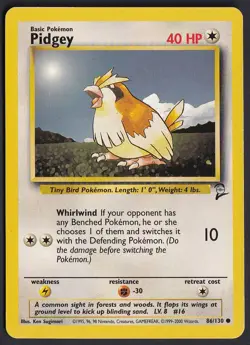 Pidgey 86/130 Base Set 2 Common Pokemon Card TCG WOTC lightly played listing 2 - Image 1