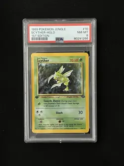 1999 Pokemon Scyther 1st Edition Holo Jungle Card #10 PSA 8 - Image 1