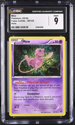 CGC 9 Mew 29/124 2016 Fates Collide Holo Rare Pokemon Card - Image 1