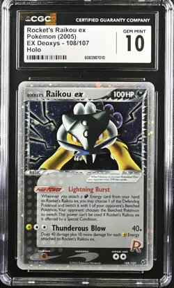 CGC 10 Rocket's Raikou ex 108/107 2005 EX Deoxys Ultra Rare Pokemon Card - Image 1