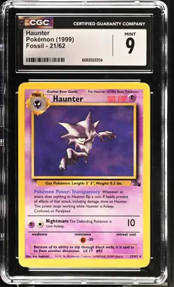 CGC 9 Haunter 21/62 1999 Fossil Rare Pokemon Card - Image 1