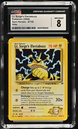 CGC 8 Lt. Surge's Electabuzz 6/132 2000 Gym Heroes Holo Rare Pokemon Card - Image 1