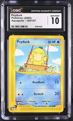 CGC 10 Psyduck 104/147 2003 Aquapolis Pokemon Card - Image 1