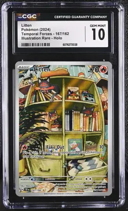 CGC 10 Litten 167/162 Temporal Forces Illustration Rare Holo Pokemon Card - Image 1