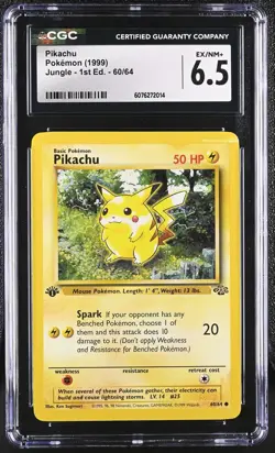 CGC 6.5 Pikachu 60/64 1999 Jungle 1st Edition Pokemon Card - Image 1