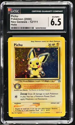 CGC 6.5 Pichu 12/111 2000 Neo Genesis Holo Rare Pokemon Card - Image 1