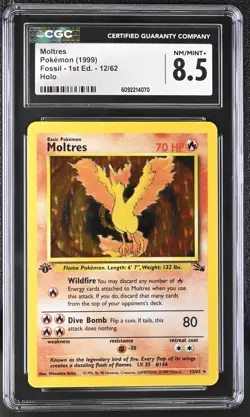 CGC 8.5 Moltres 12/62 Fissol 1st Edition Holo Rare Pokemon Card - Image 1