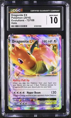 CGC 10 Dragonite EX 72/108 2016 Evolutions Ultra Rare Pokemon Card - Image 1