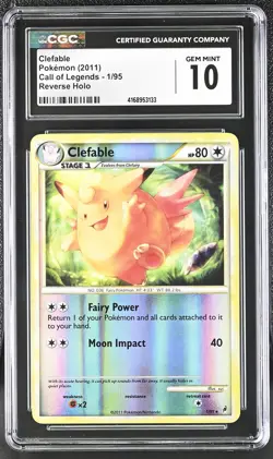 CGC 10 Clefable 1/95 2011 Call of Legends Reverse Holo Rare Pokemon Card POP 1 - Image 1