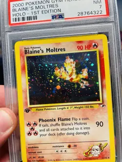 PSA 7 Blaine's Moltres 1/132 2000 Gym Heroes 1st Edition Holo Rare Pokemon Card - Image 2