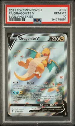 PSA 10 Dragonite V (Alt Art) 192/203 Evolving Skies Ultra Rare Pokemon Card - Image 1