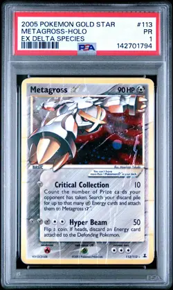 PSA 1 Metagross Gold Star 113/113 2005 Delta Species Ultra Rare Pokemon Card - Image 1