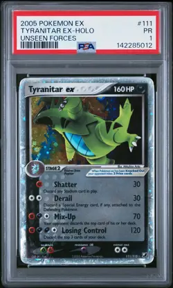 PSA 1 Tyranitar ex 111/115 2005 Unseen Forces Ultra Rare Pokemon Card - Image 1