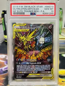 PSA 10 Moltres Zapdos Articuno GX SM210 Sun & Moon Black Star Promo Pokemon Card - Image 1