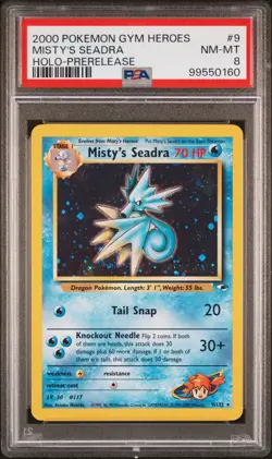 PSA 8 Misty'S Seadra (Prerelease) 9/132 Gym Heroes Holo Rare Pokemon Card SWIRL - Image 1