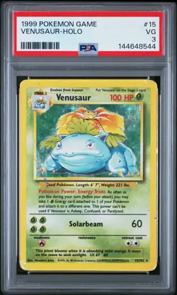 PSA 3 Venusaur 15/102 1999 Base Set Holo Rare Pokemon Card - Image 1