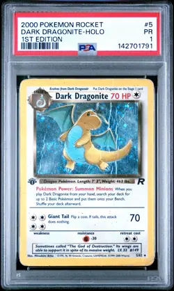 PSA 1 Dark Dragonite 5/82 2000 Team Rocket 1st Ed. Holo Rare Pokemon Card SWIRL - Image 1