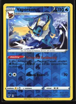 Vaporeon 030/185 SWSH04: Vivid Voltage Reverse Holo Rare Pokemon Card - Image 1