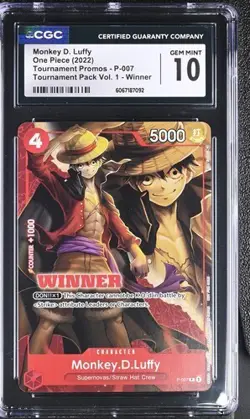 MONKEY D. LUFFY ONE PIECE P-007 2022 WINNER PACK VOL. 1 WINNER ENGLISH CGC 10 - Image 1