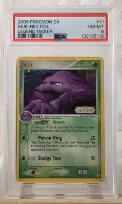 2006 Pokemon EX Legend Maker Muk-Reverse Holo Foil #11 PSA NM-MT 8 - Image 1
