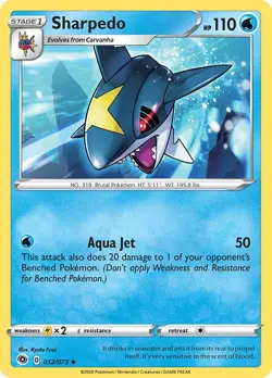 Sharpedo 12/73 Champions Path Regular NM-Mint Pokemon Card TCG - Image 1