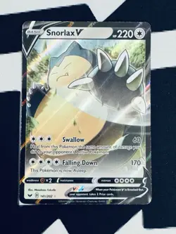 Pokemon Snorlax V 141/202 Swsh01: Sword & Shield Full Art Holo Ultra Rare - Image 1
