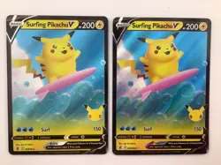 Pokemon TCG Surfing Pikachu V 008/025 Holo Rare Celebrations NM - Image 1