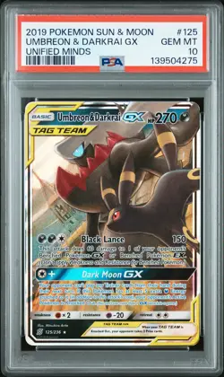 2019 POKEMON SUN & MOON UNIFIED MINDS #125 UMBREON & DARKRAI GX PSA 10 - Image 1