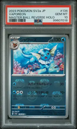 2023 POKEMON JPN SV2A-POKEMON 151 MASTER BALL REVERSE HOLO #134 VAPOREON PSA 10 - Image 1