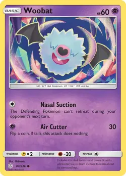 Woobat 87/236 Sm-Cosmic Eclipse Regular NM-Mint Pokemon Card TCG - Image 1