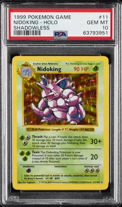 1999 POKEMON BASE SET SHADOWLESS #11 NIDOKING-HOLO PSA 10 - Image 1