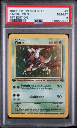 1999 Pokemon Jungle #9 Pinsir-Holo 1st Edition PSA 8 - Image 1