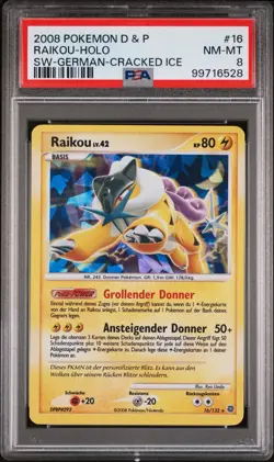 2008 Pokemon German Raikou 16/132 Cracked Ice Holo PSA 8 - Image 1