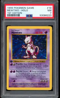 1999 Pokemon 1st Edition Shadowless Mewtwo Base Set Rare Holo #10 PSA 7 NM - Image 1