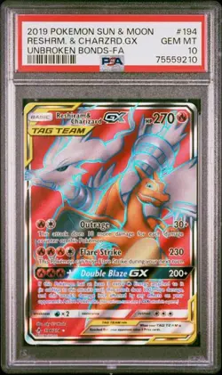 Pokemon Reshiram & Charizard GX Unbroken Bonds Full Art #194 PSA 10 - Image 1