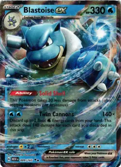 Pokemon TCG Blastoise ex Scarlet & Violet-151 009/165 Holo Double Rare NM - Image 1