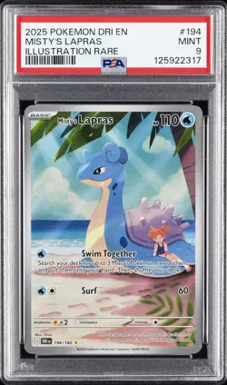 2025 POKEMON DRI EN-DESTINED RIVALS ILLUSTRATION RARE #194 MISTY'S LAPRAS PSA 9 - Image 1