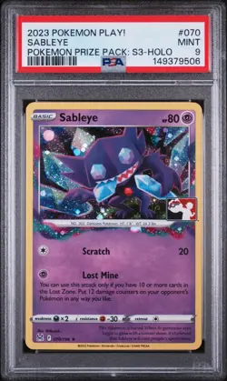 2023 POKEMON PLAY! POKEMON PRIZE PACK: SER 3 HOLO #070 SABLEYE PSA 9 - Image 1