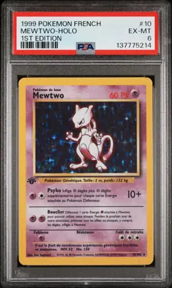1999 Pokemon FRENCH 1st Edition Base Set Mewtwo Holo 10/102 PSA 6 EX-MT - Image 1
