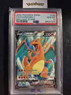 2022 Pokemon SwSh Brilliant Stars #153 Full Art Charizard V PSA GEM 10 - Image 1