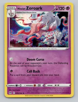 Reverse Holo Holo Hisuian Zoroark 076/196 Rare Lost Origin Pokemon - Image 1