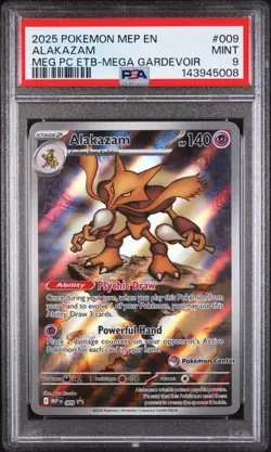 2025 POKEMON MEGA EVOLUTION POKEMON CENTER ETB PROMO #009 ALAKAZAM PSA 9 - Image 1