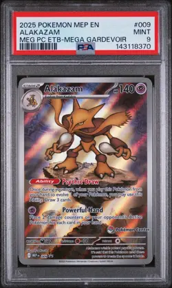 2025 POKEMON MEGA EVOLUTION POKEMON CENTER ETB PROMO #009 ALAKAZAM PSA 9 - Image 1