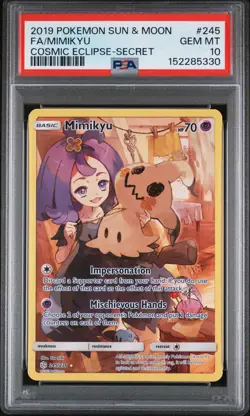 2019 POKEMON SUN & MOON COSMIC ECLIPSE SECRET #245 FULL ART/MIMIKYU PSA 10 - Image 1